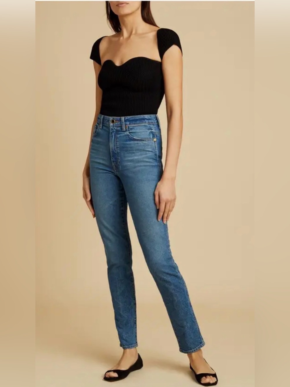 KHAITE Vanessa High Rise Slim Straight Jeans Light Wash Size 24 Made in USA